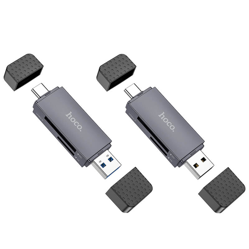 hoco Dual-Port Memory Card Reader USB-C & USB-A for SD/TF Cards HB45