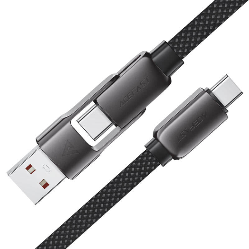 Acefast 2-in-1 USB-A & Type-C to Type-C Braid Fast Charging Cable 60W 0.2m Black