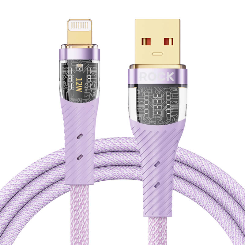 Rock Transparency USB to Lightning Fast Charge Data Cable 12W 1.2m Z21 Purple