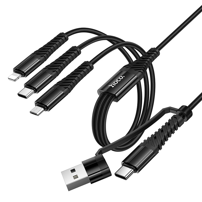 Hoco 3 in 1 Type-C & USB-A to Lightning Type C Micro Braided Charging Cable 1m X123