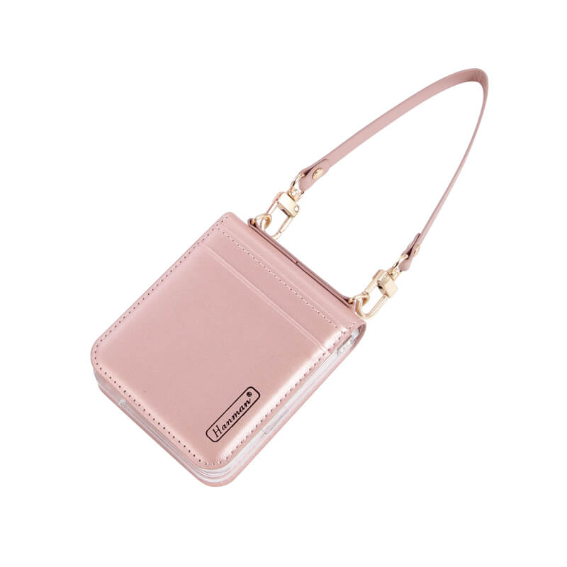 Samsung Galaxy Z Flip 6 Hanman Leather Wallet Phone Case Rose Gold