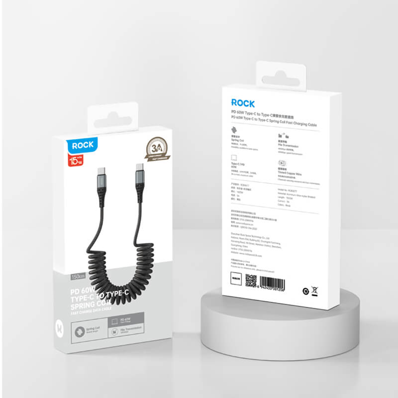 Rock Type-C to Type-C Spring Design Braided Fast Charging Cable 150cm PD 60W