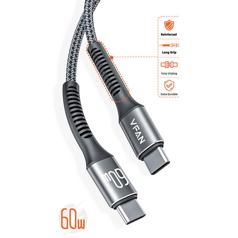 Mobie Fast Charging Cable with Reinforced Long Grip Type-C to Type-C 60W 1m X22
