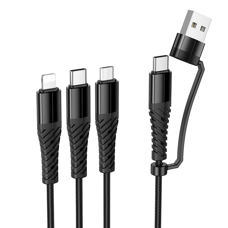 Hoco 3 in 1 Type-C & USB-A to Lightning Type C Micro Braided Charging Cable 1m X123