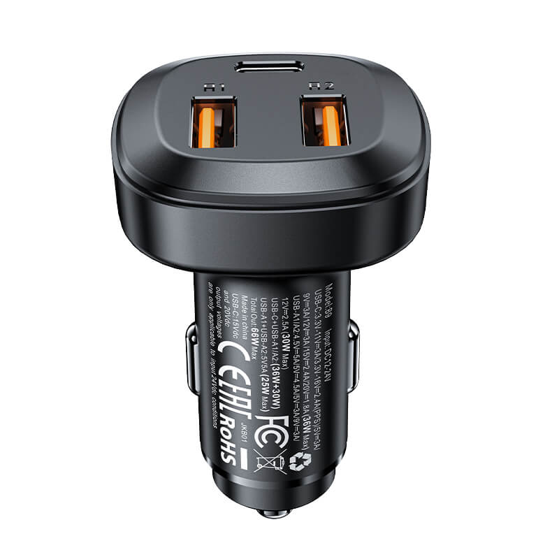 Acefast Multi-Port Fast Car Charger Type-C & USB-A 65W (30W+35W) Black
