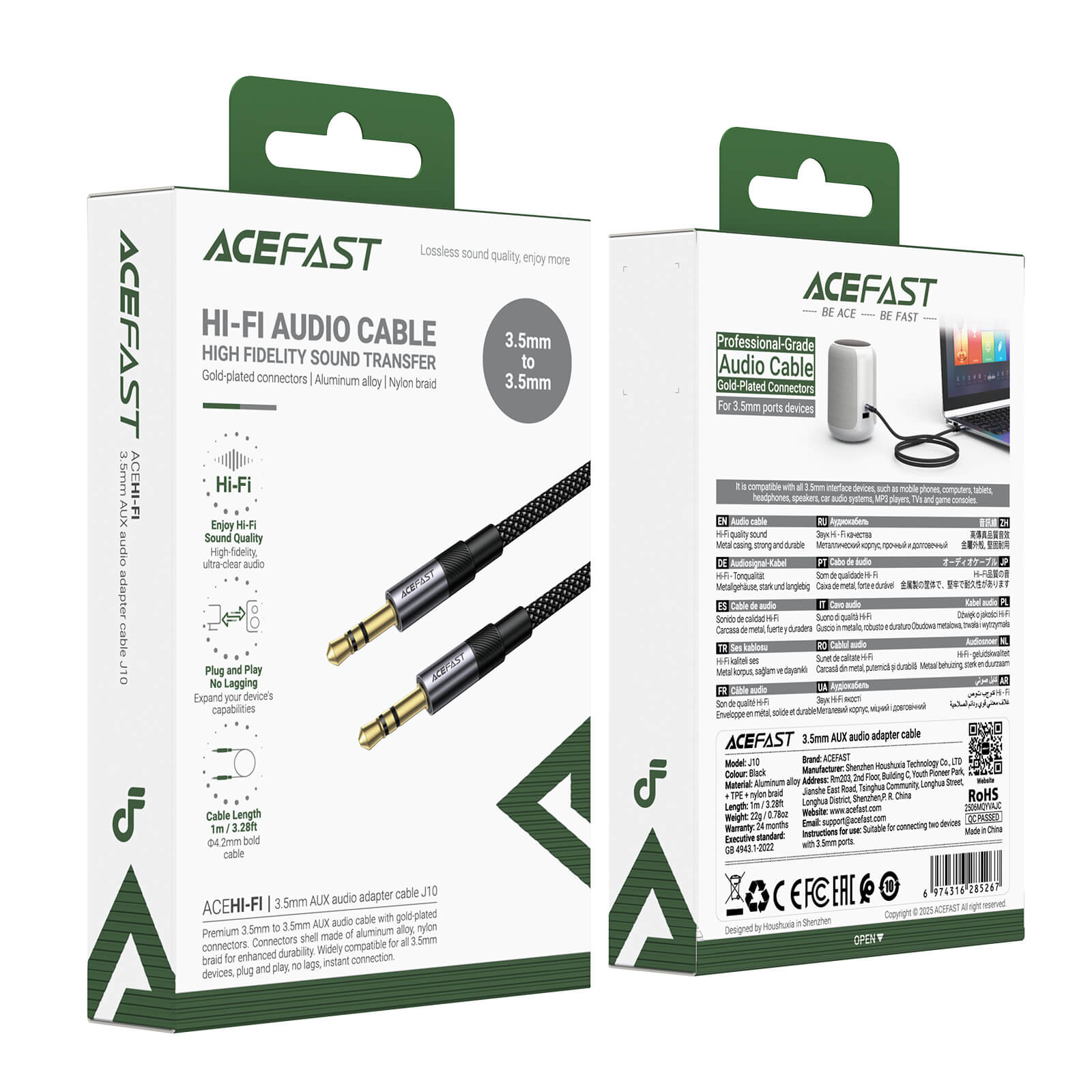 Acefast 3.5mm Audio to 3.5mm Audio Nylon Braided Cable 1m J10