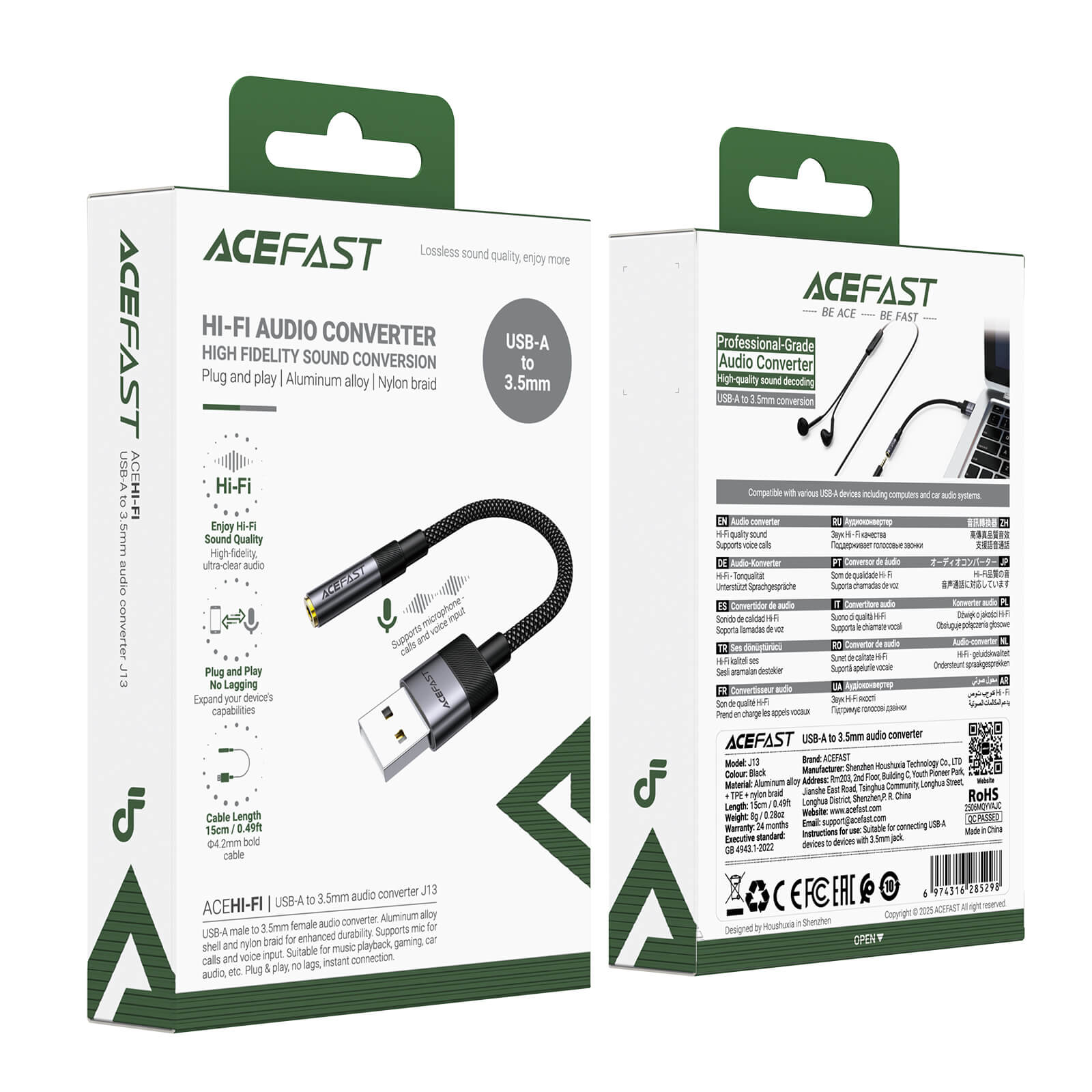 Acefast 3.5mm Audio to USB-A Nylon Braided Adapter J13