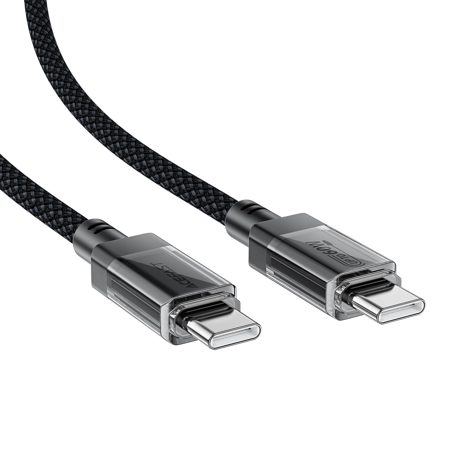 Acefast Type-C to Type-C Transparent Shell Braid Fast Charging Cable 60W 1.2m Black