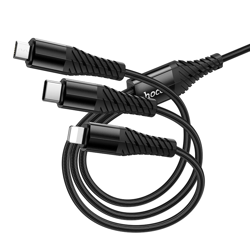 Hoco 3 in 1 Type-C & USB-A to Lightning Type C Micro Braided Charging Cable 1m X123