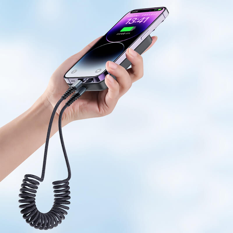 Rock Type-C to Lightning Spring Design Braided Charging Cable 150cm PD 20W