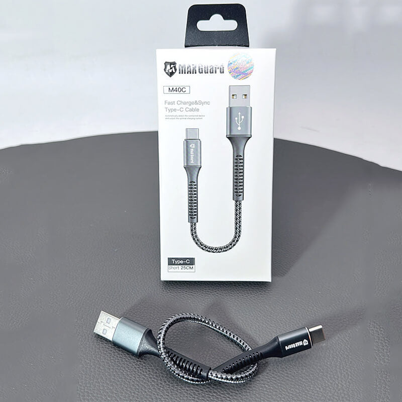 Maxguard USB-A to Type-C Braided Charging Cable 25cm 3A Black