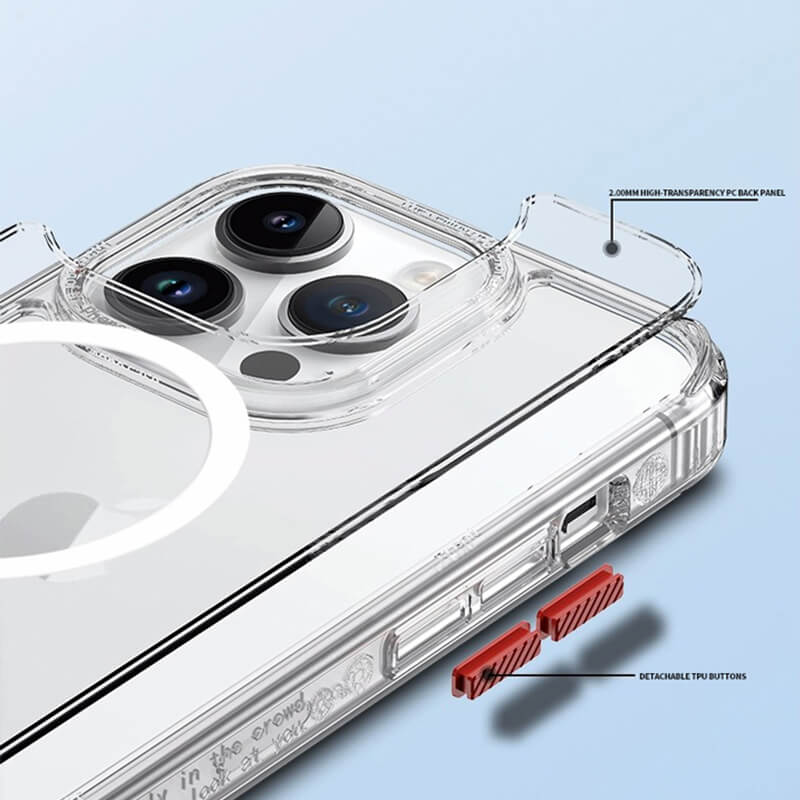 iPhone 15 Elite Series Transparent Magsafe Detachable Buttons Phone Case