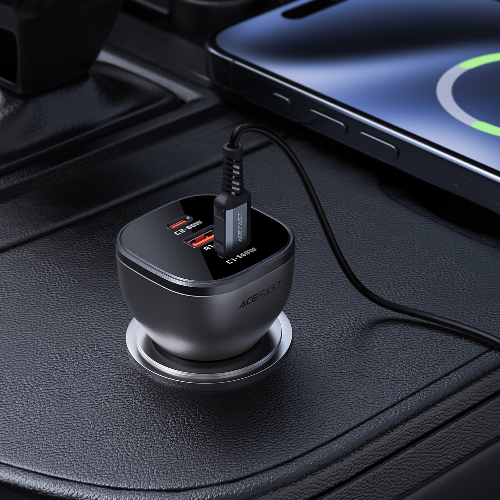 Acefast Multi-Port Fast Car Charger Type-C & USB-A 165W (100W+65W) B14 Black