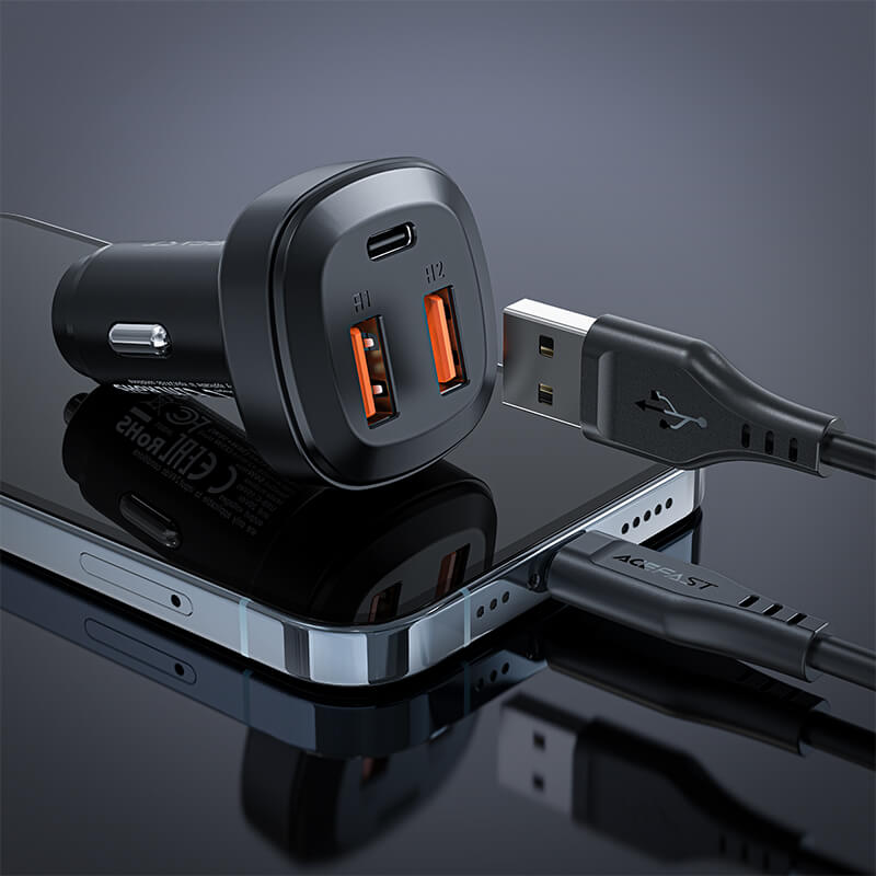 Acefast Multi-Port Fast Car Charger Type-C & USB-A 65W (30W+35W) Black