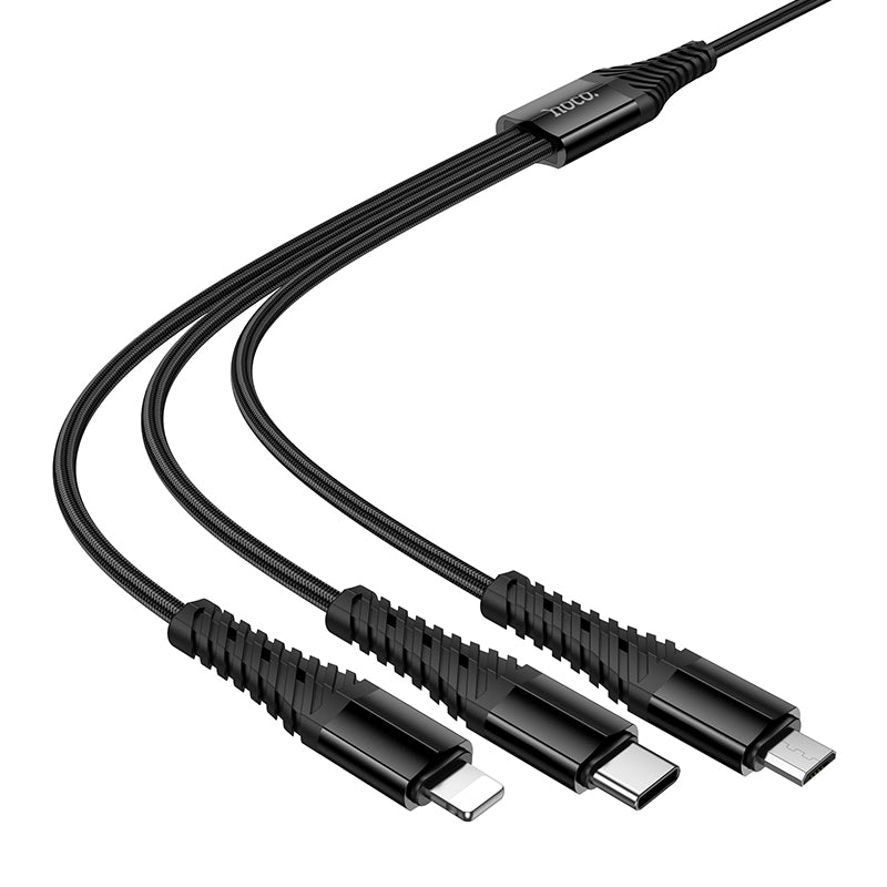 Hoco 3 in 1 Type-C & USB-A to Lightning Type C Micro Braided Charging Cable 1m X123