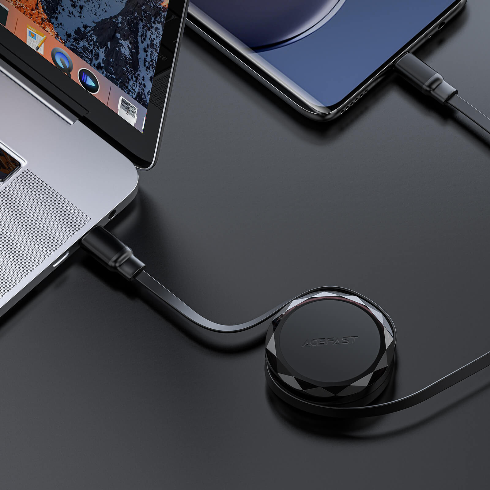 Acefast Type-C to Type-C Retractable Fast Charging Cable 60W 0.8m Black