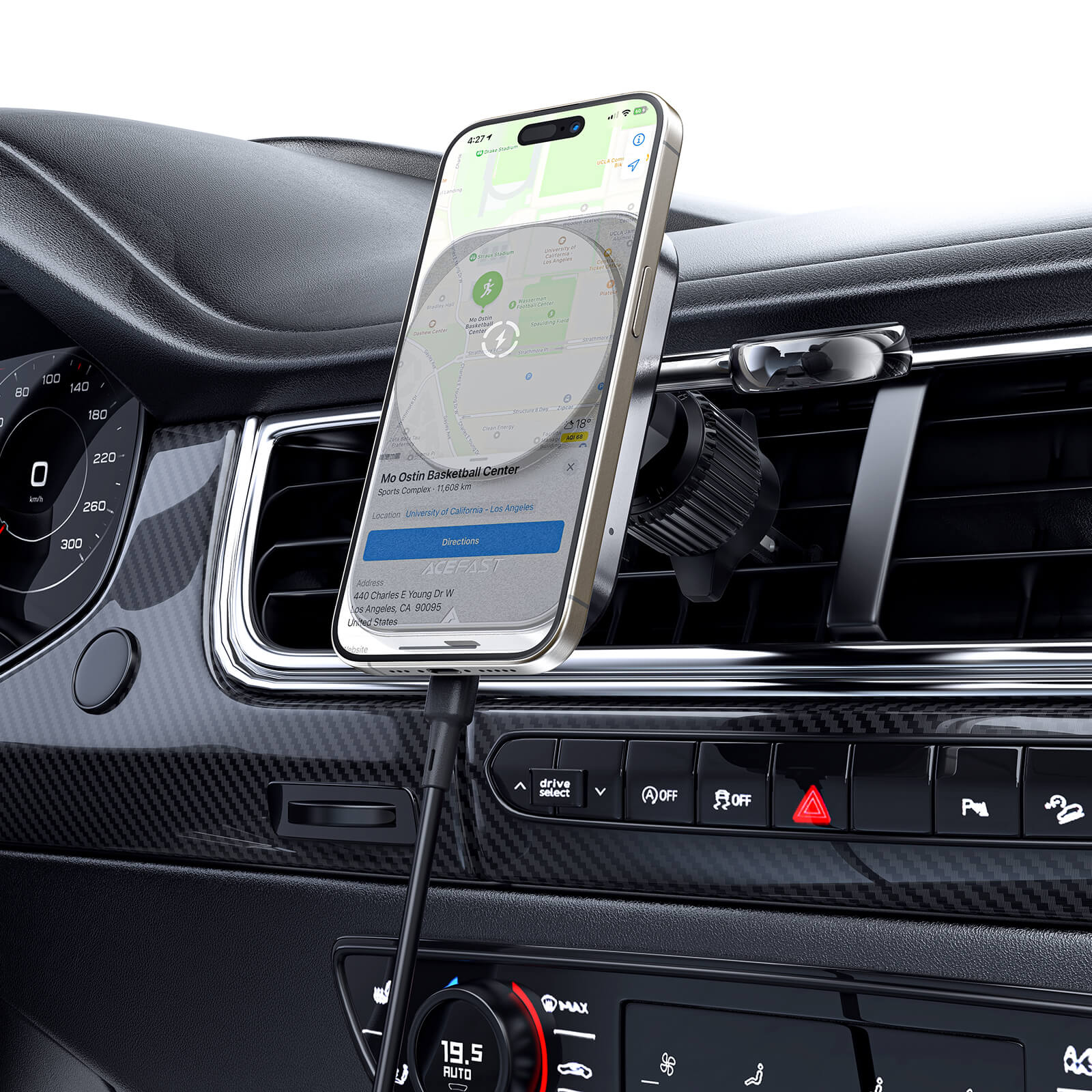 AceFast 2 in 1 Car Magnetic Wireless Watches Phones Charging Stand D18 Black