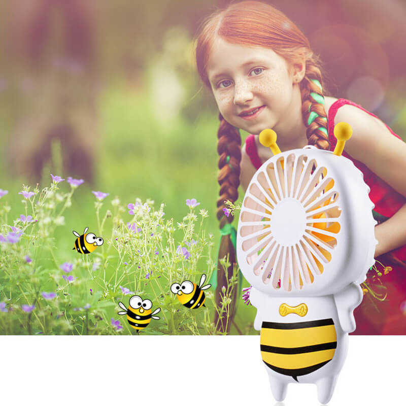 Mobie Portable Handheld Bee Mini Fan with Night Ligh & Lanyard Yellow