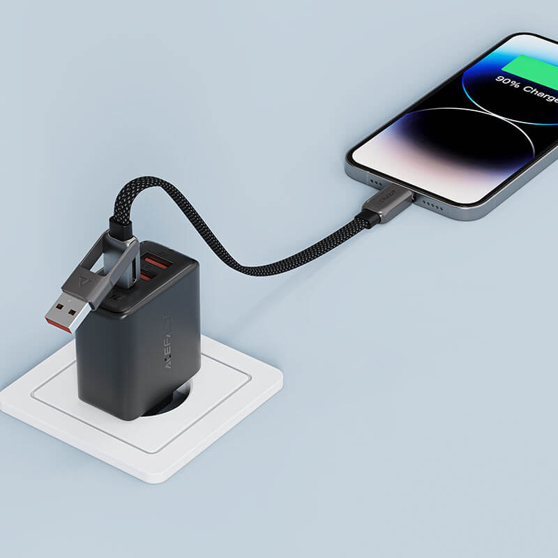Acefast 2-in-1 USB-A & Type-C to Type-C Braid Fast Charging Cable 60W 0.2m Black