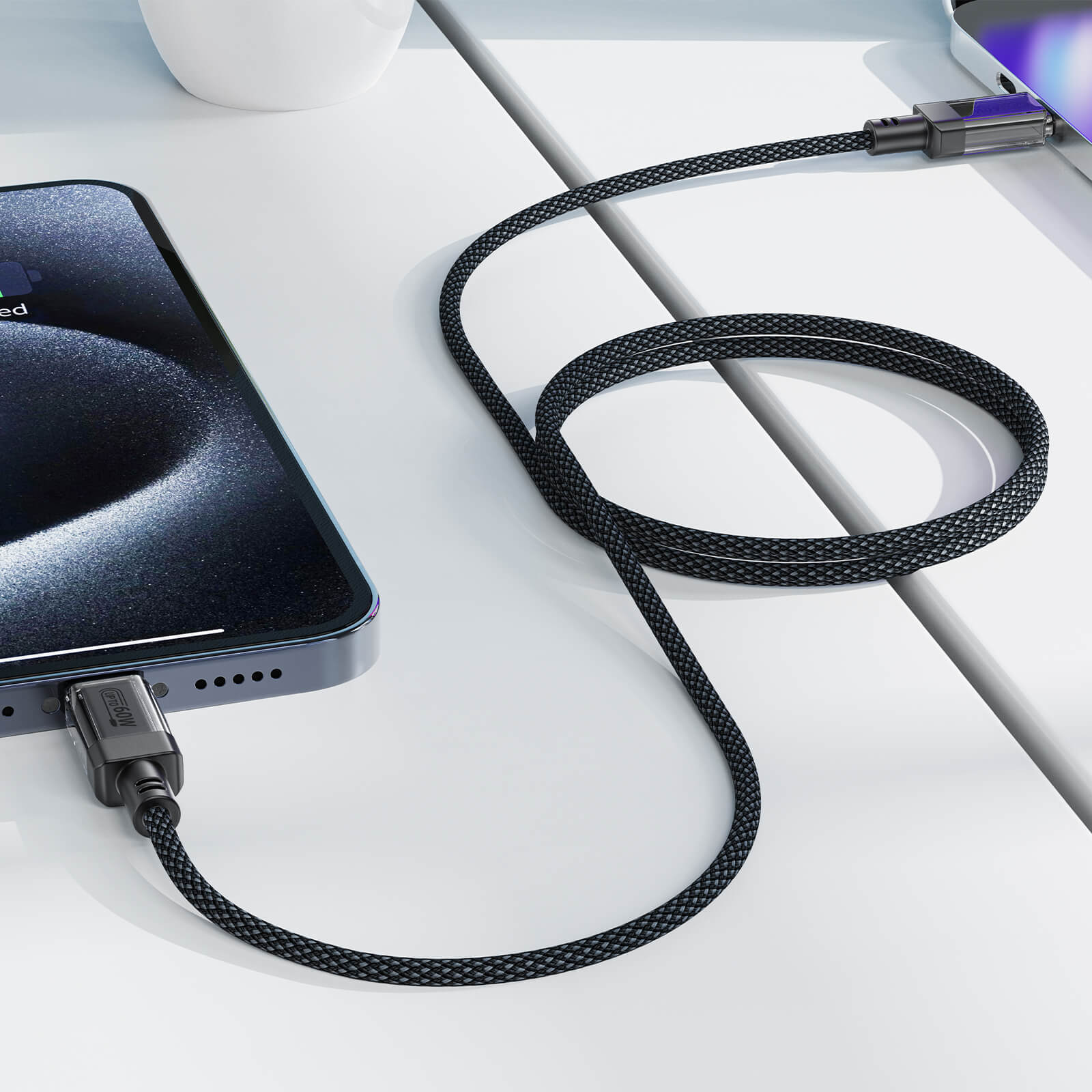 Acefast Type-C to Type-C Transparent Shell Braid Fast Charging Cable 60W 1.2m Black