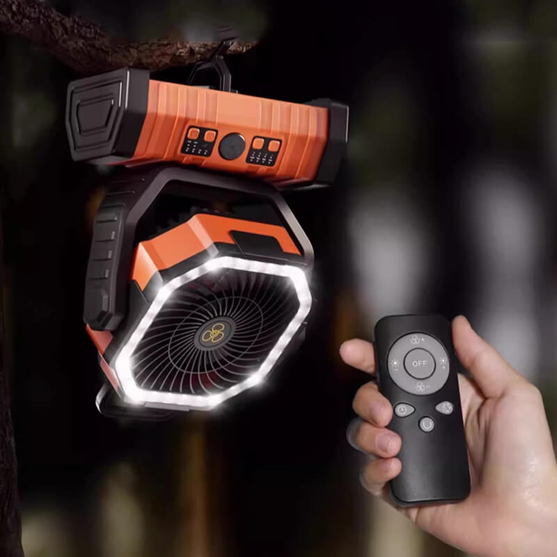 Mobie 3-in-1 Multi-Function Camping Fan with LED Lighting & 10000mAh Power Bank Orange