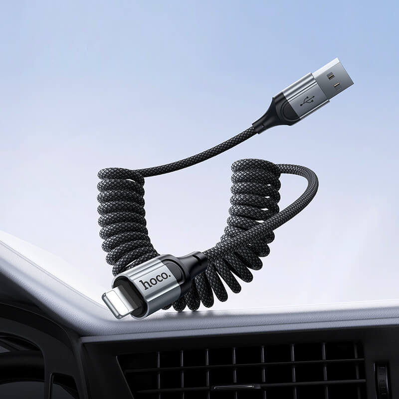 Hoco USB-A to Lightning Spring Coiled Charging Data Cable 1.5m X121