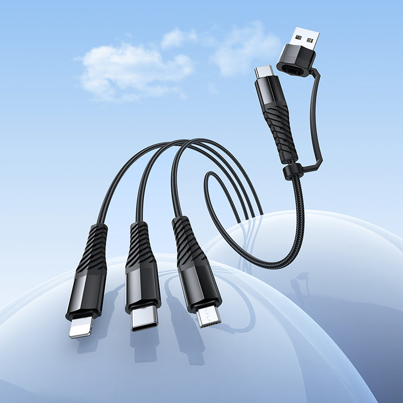 Hoco 3 in 1 Type-C & USB-A to Lightning Type C Micro Braided Charging Cable 1m X123