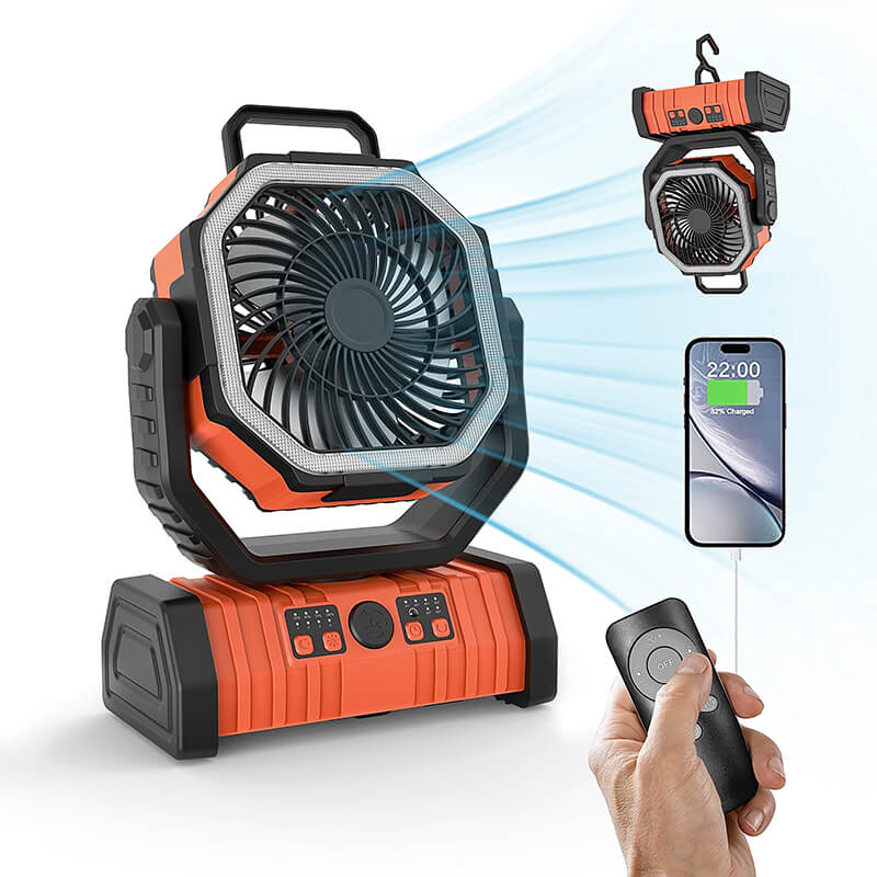 Mobie 3-in-1 Multi-Function Camping Fan with LED Lighting & 10000mAh Power Bank Orange