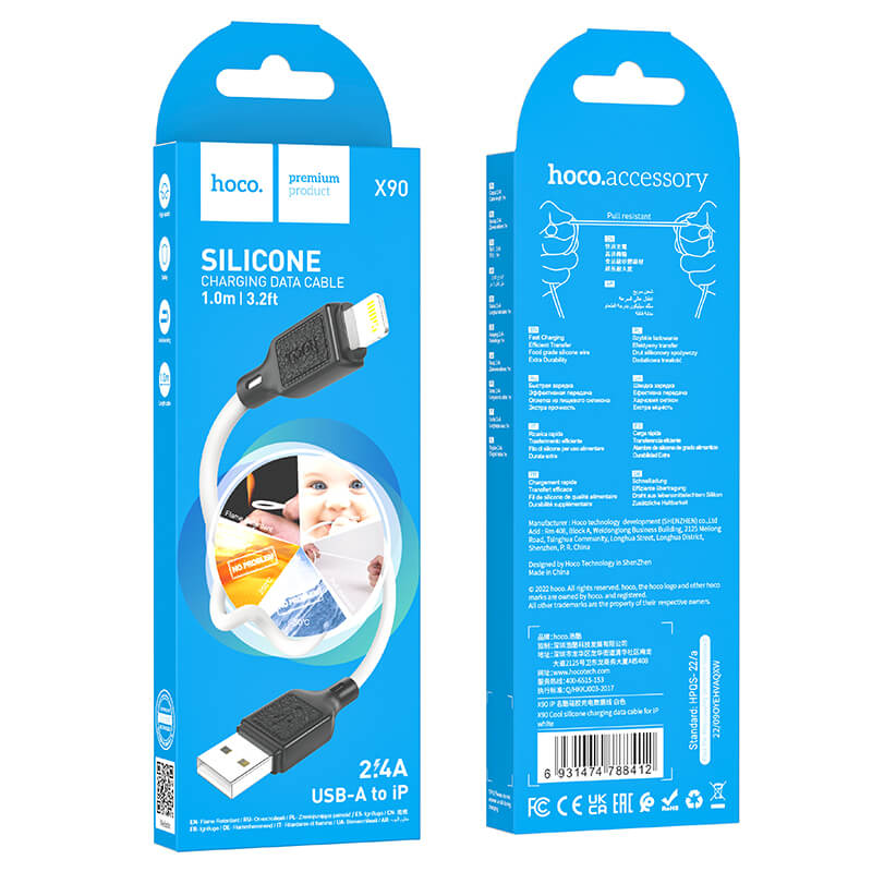 Hoco Cool Silicone USB-A to Lightning Charging Data Cable X90
