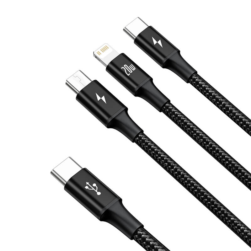 Baseus Rapid Series 3-in-1 Fast Charging Data Cable Type-C to C+L+C PD 20W 1.5m
