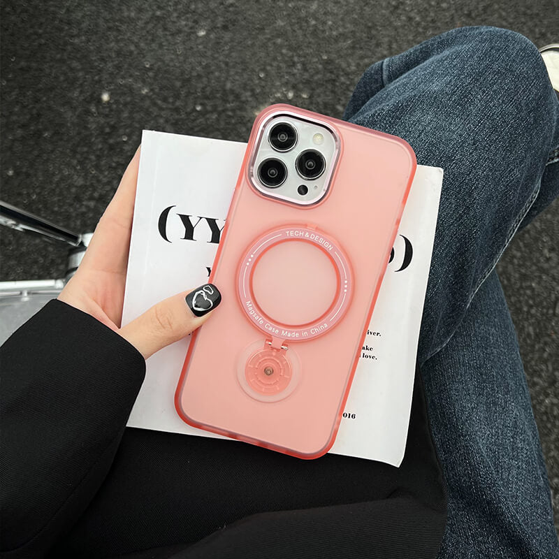iPhone 13 Pro Ring Holder Series Frosted Translucent Phone Case with 360 Magsafe