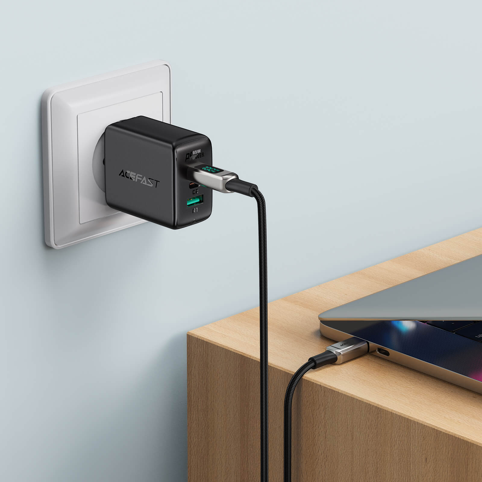 Acefast Type-C to Type-C 100W Zinc Alloy Digital Display Braided Charging Data Cable (2M) C6-03