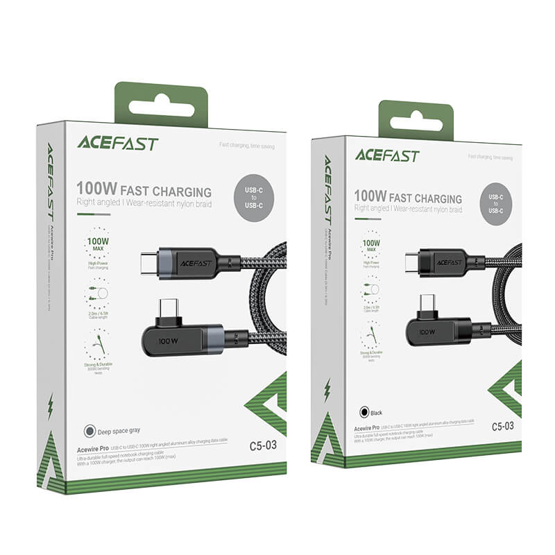 Acefast 100W 2M USB-C to USB-C TPE W Right Angled Aluminum Charging Data Cable C5-03