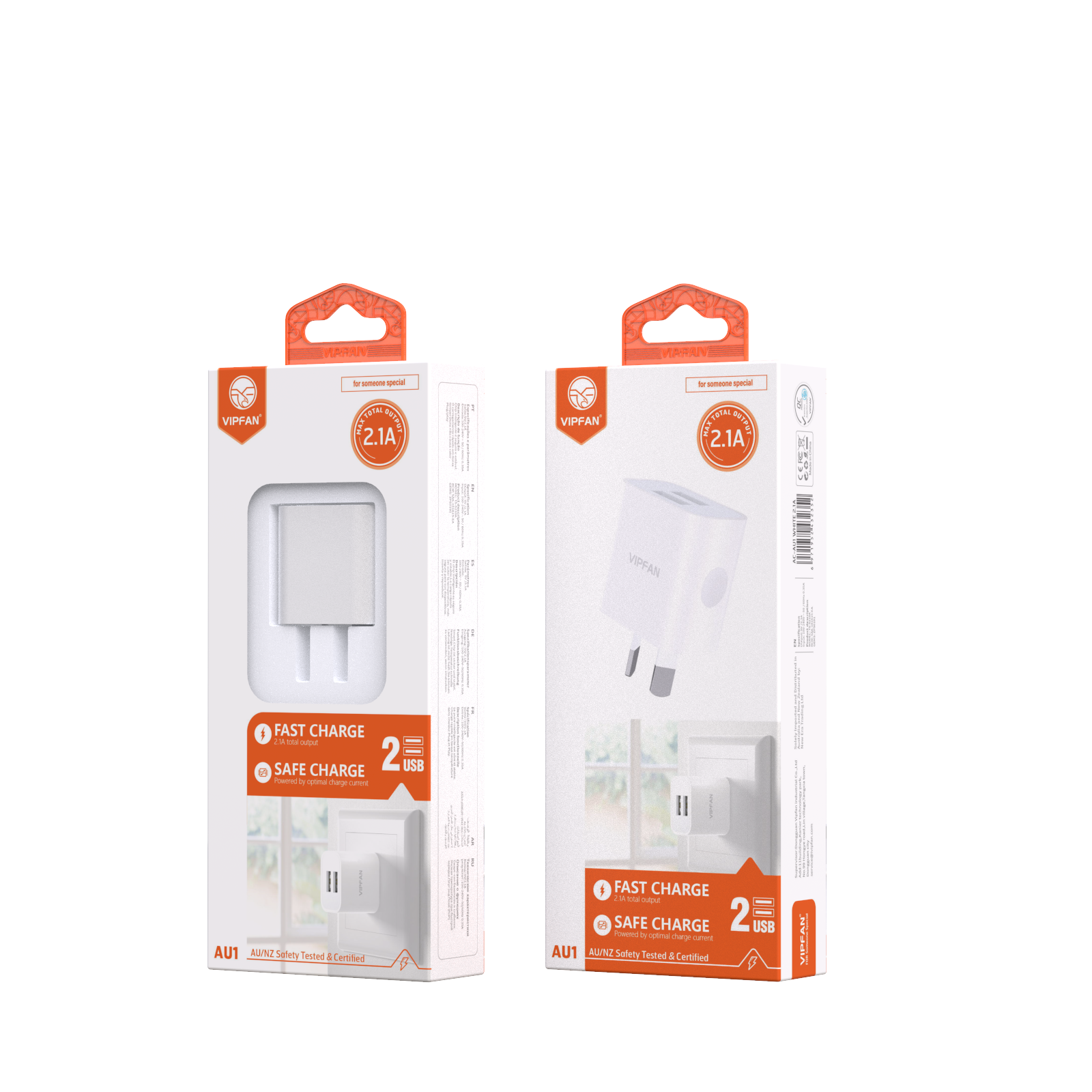 VFAN Dual USB Fast Wall Charger AU1