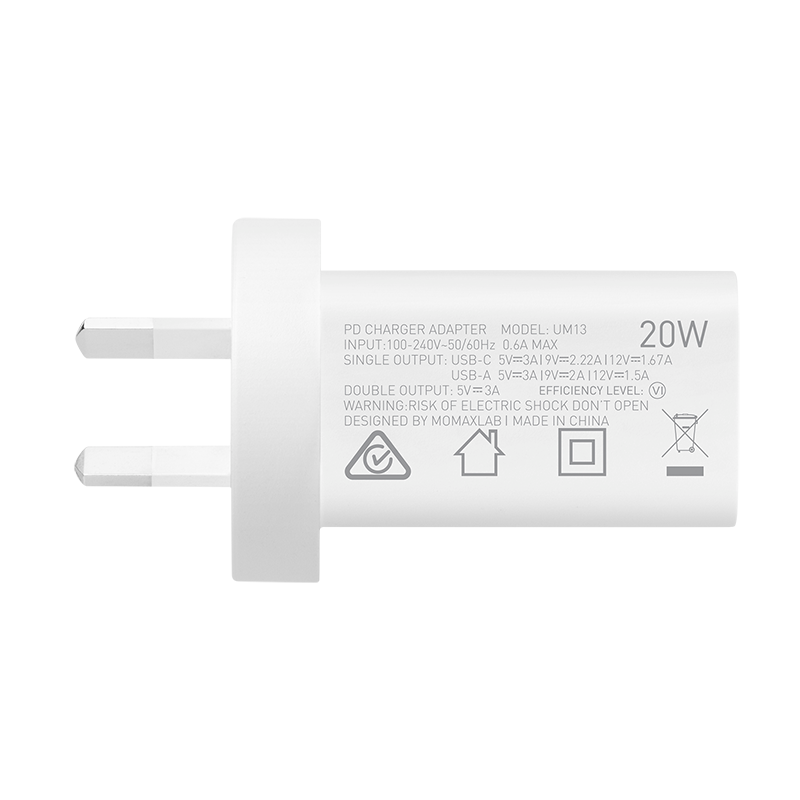 Momax 20W QC3.0+USB-C PD Wall Charger Dual Output USB-C PD & USB-A UM13