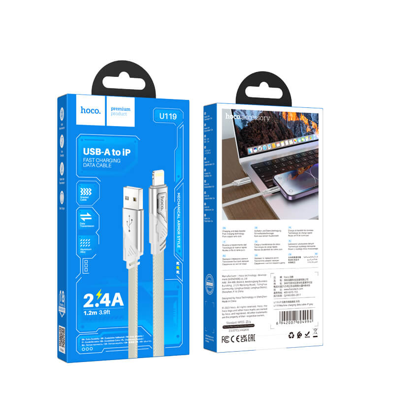 hoco Braided Lighting to USB-A 2.4A Charging Data Cable 1.2m U119