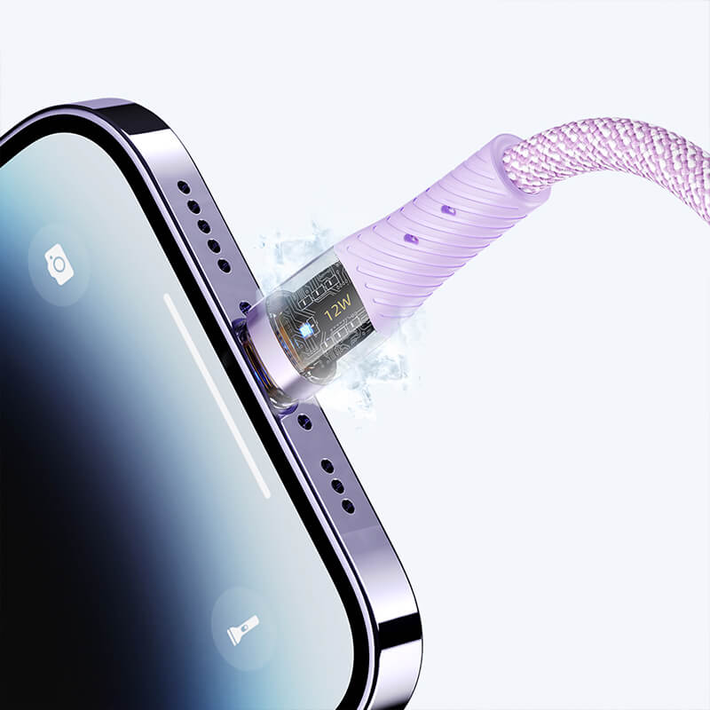 Rock Transparency USB to Lightning Fast Charge Data Cable 12W 1.2m Z21 Purple
