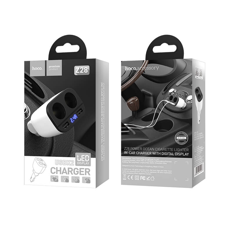 hoco Bendable 160W Dual-Interface Cigarette Sockets Car Charger Z28