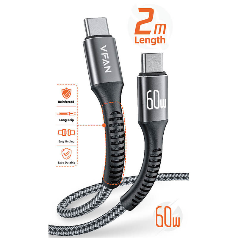 Mobie Fast Charging Cable with Reinforced Long Grip Type-C to Type-C 60W 2m X22