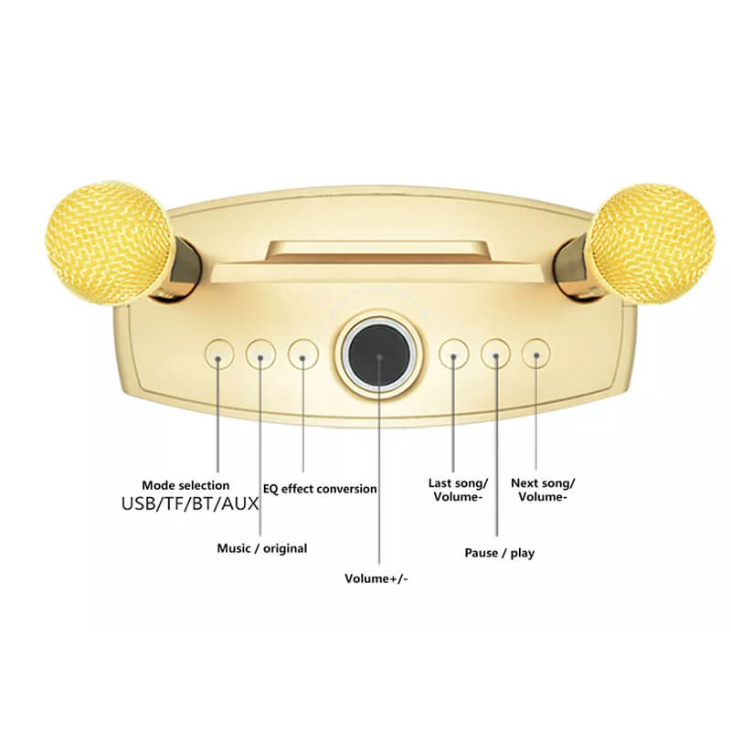 Mobie KTV Family Bluetooth Karaoke Speaker with 2 Wireless Microphones Gold