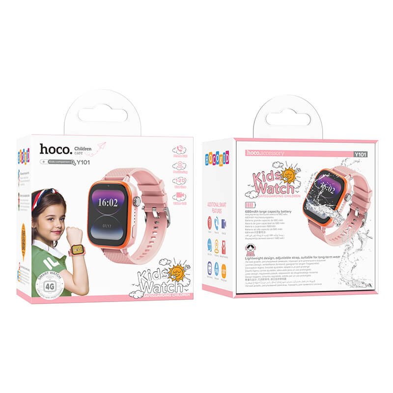 hoco. Kids Smart Watch 4G GPS Tracking Waterproof with Camera Y101 Pink
