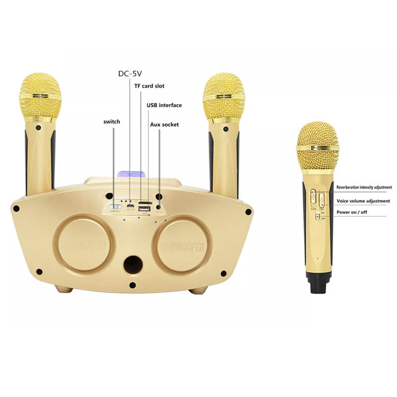 Mobie KTV Family Bluetooth Karaoke Speaker with 2 Wireless Microphones Gold