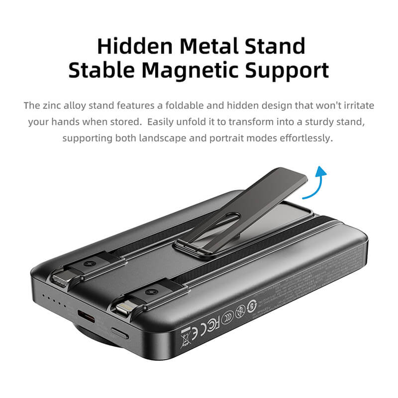 Rock PD 20W 5-in-1 Magnetic Wireless Power Bank with Built-in Cables and Stand P50
