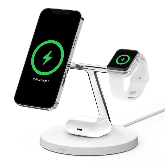 Belkin BoostCharge Pro 15W 3-in-1 Wireless Charger with MagSafe White