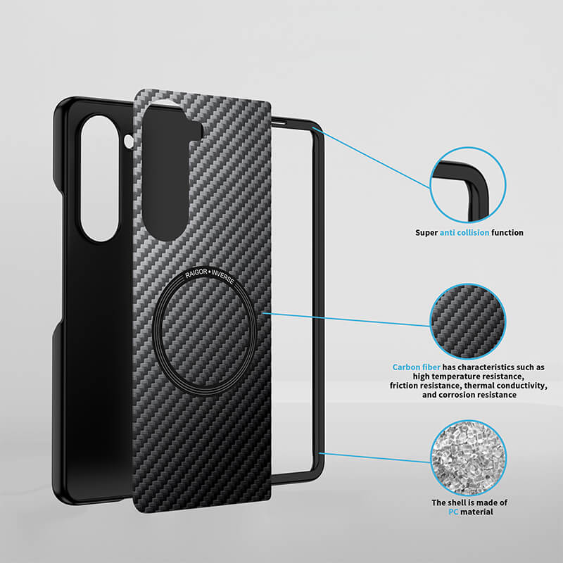 Samsung Galaxy Z Fold 6 Carbon Fiber Texture Case Magsafe Shockproof Case Black