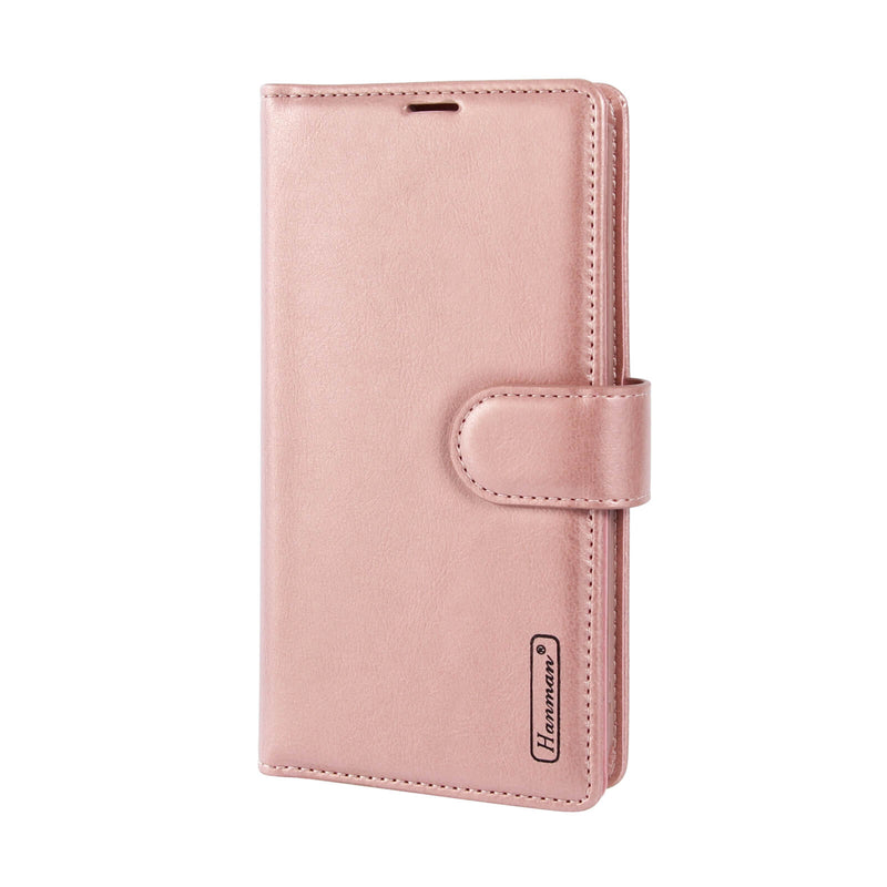 iPhone 16 Plus Hanman Mila Series Leather Dual Wallet Filp Case Rose Gold