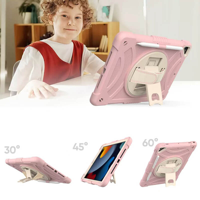 Three Layer Protection 360° Rotatable Grip Case with Stand and Penslot Compatible with iPad 7th 10.2 2019