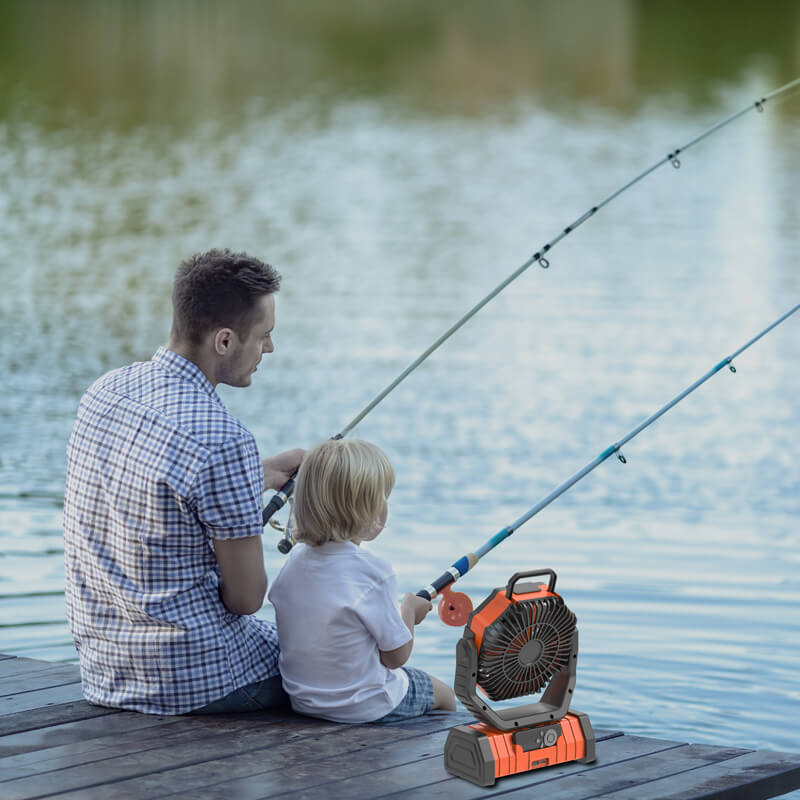Mobie 3-in-1 Multi-Function Camping Fan with LED Lighting & 10000mAh Power Bank Orange