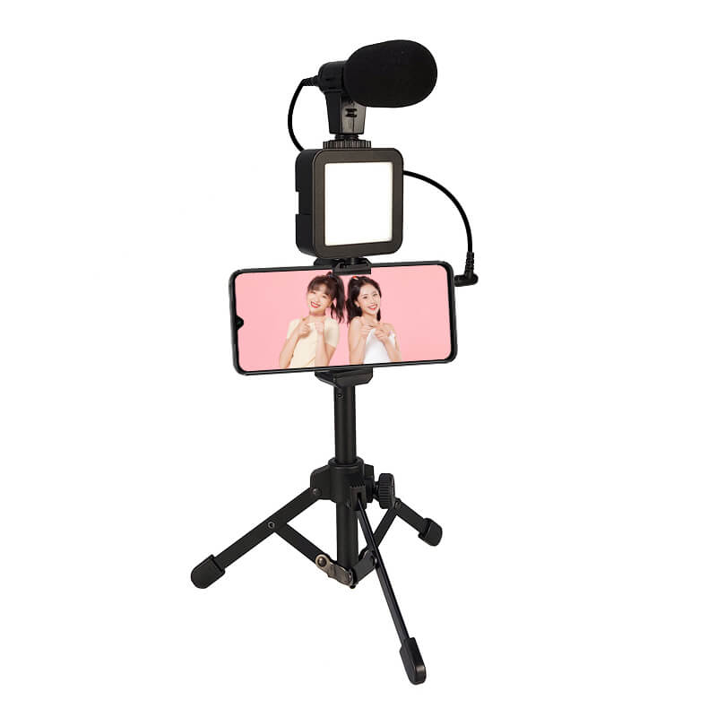 Mobie Portable Studio Video Recording Kit with Foldable Mic Stand and Selfie Stick Black