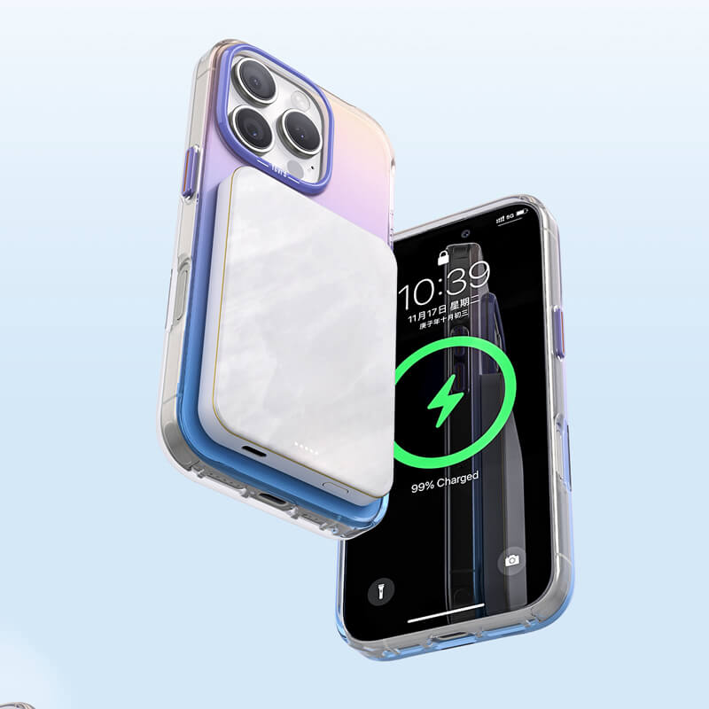 iPhone 16 Grace Series Semi Transparent Magsafe Gradient Phone Case Bay Blue